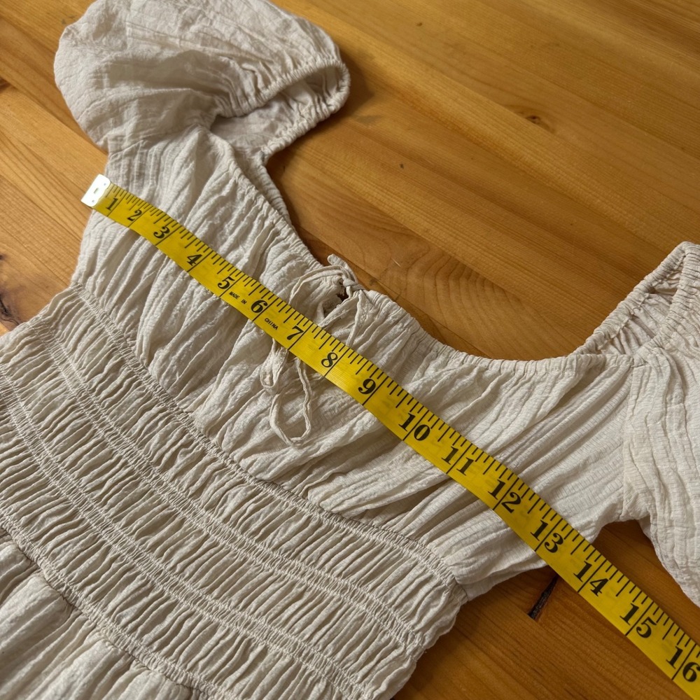 Womens Coquette Milkmaid Fairy Cottage Boho Midi Dress Sz S Smocked Puff Sleeve - Picture 3 of 8